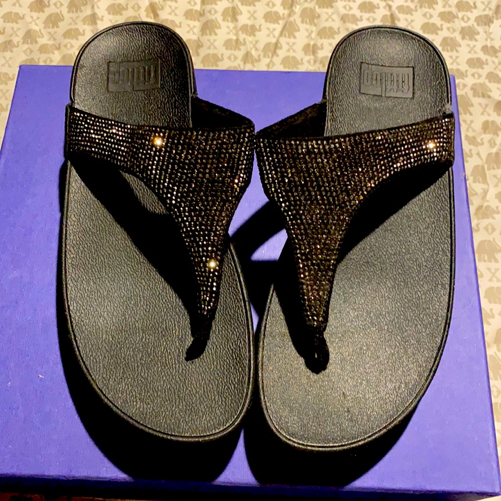 Fitflop Sparkling Black Crystals Slides Neverused